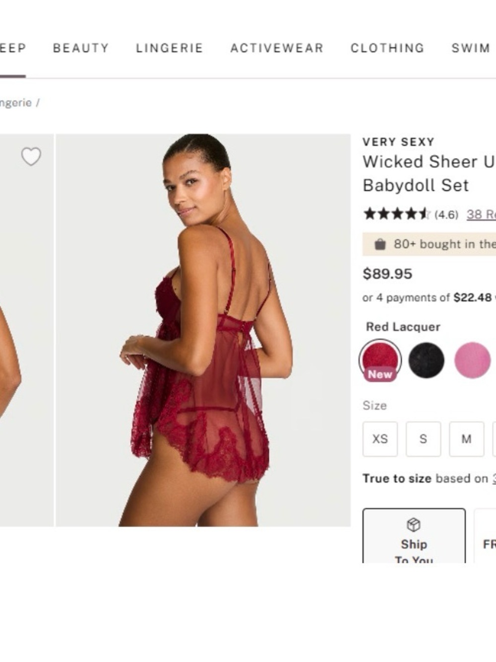 Victoria's Secret Red Lace Sheer Babydoll Set with thong panties, size medium